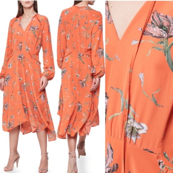 NWT Reiss floral orange midi dress